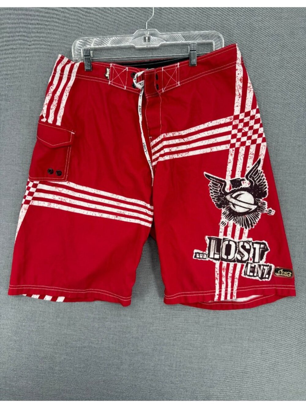 Lost Enterprises Board Shorts Mens 36 9" Swim Trunks Grunge Cargo Pocket Y2K